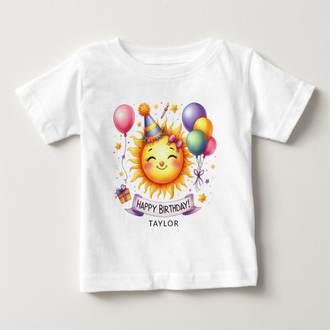 Sunshine Happy Birthday Custom Name Baby T-Shirt (Front)