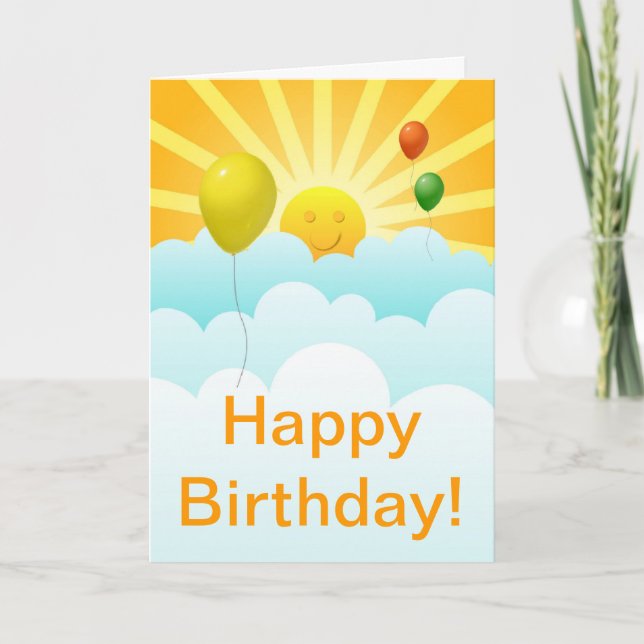 Sunshine Happy Face and Balloons Birthday Card (Front)