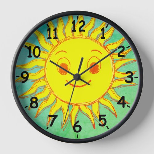 Sunshine Happy Face Sketch Drawing Clock