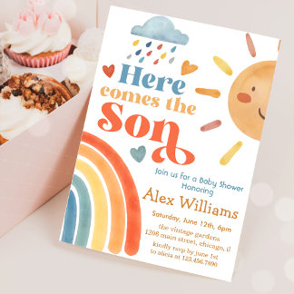Sunshine Here Comes the Son Baby Shower Boy Invitation