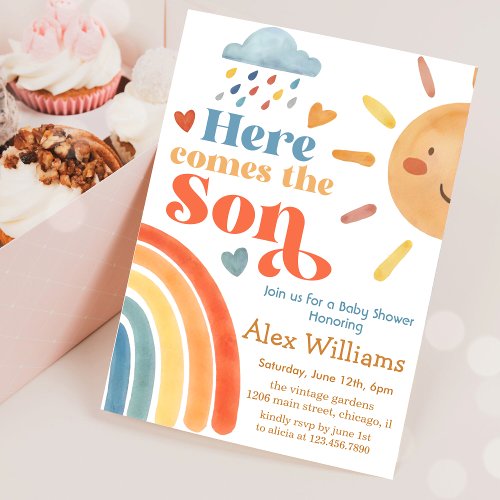 Sunshine Here Comes the Son Baby Shower Boy Invitation
