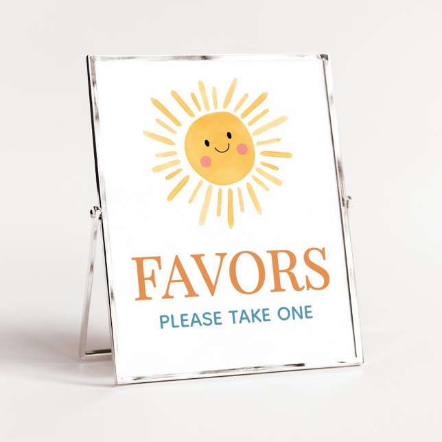 Sunshine Here Comes the Son Baby Shower Favors Poster (Here Comes the Son Cute Sun Baby Shower Favors Sign)