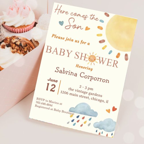 Sunshine Here Comes the Son Baby Shower Invitation