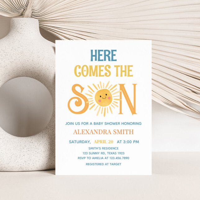 Sunshine Here Comes the Son Baby Shower Invitation (Here Comes the Son Sunshine Baby Shower Invitation)