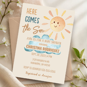 Sunshine Here Comes the Son Baby Shower Invitation
