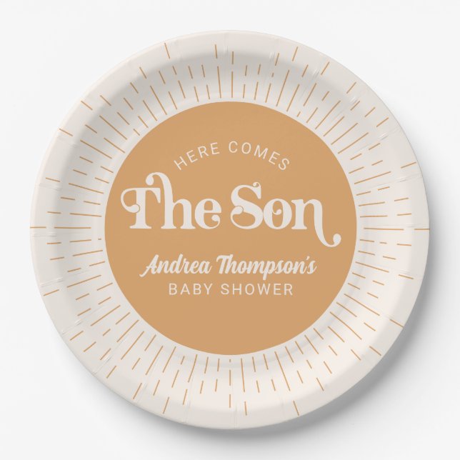 Sunshine Here Comes The Son Boy Bay Shower Paper Plates (Front)