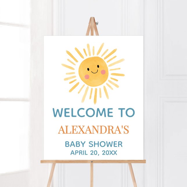 Sunshine Here Comes the Son Welcome Sign (Here Comes the Son Cute Sun Baby Shower Welcome Sign)