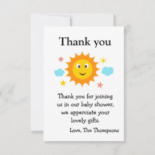 Sunshine Here Comes The Sun Baby Shower Thank You Card