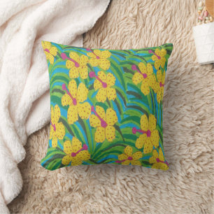 Sunshine Hibiscus Tropical Print Throw Pillow