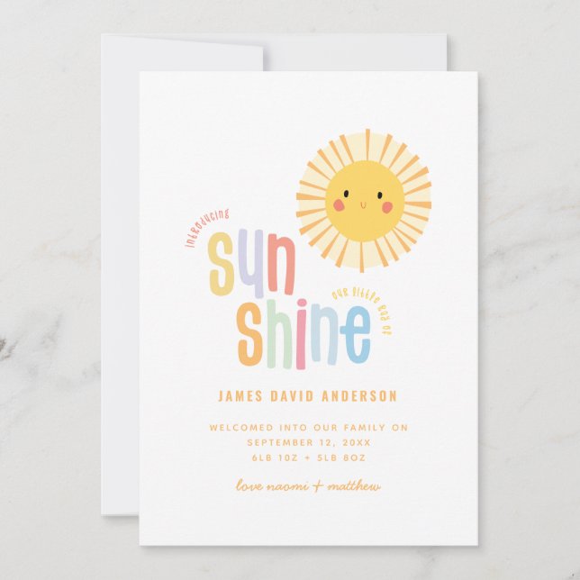 Sunshine illustration photo birth announcement (Front)