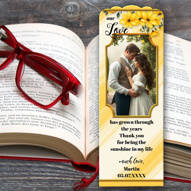 Sunshine in my Life Photo Anniversary Bookmarks (Heartwarming bookmark featuring your custom photos on a happy sunny design with yellow flowers)