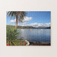 Sunshine in Scotland. Bay with Palm Trees & Yachts Jigsaw Puzzle