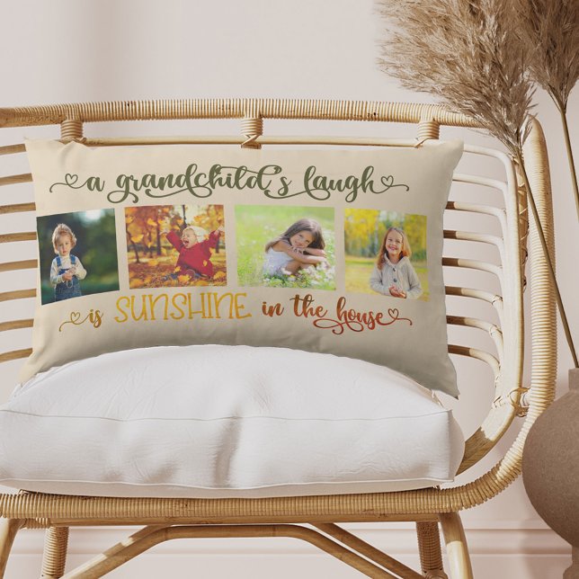 Sunshine in the House Grandchild Quote 4 Photo Lumbar Pillow (Creator Uploaded)