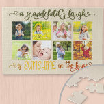Sunshine in the House Quote - Grandchildren Photo Jigsaw Puzzle<br><div class="desc">Create your own custom photo jigsaw puzzle with 8 of your favorite photos. The design features the quote "a grandchild's laugh is sunshine in the house". It is lettered in ornate calligraphy with love hearts and an ombre color palette of olive green through sunny yellow and burnt orange. The photo...</div>