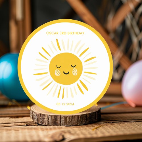 Sunshine is Turning One Birthday Party  Classic Round Sticker