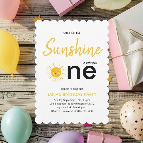 Sunshine is Turning One Birthday Party  Invitation
