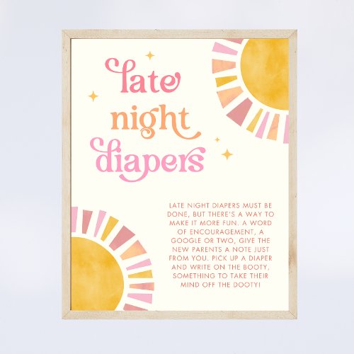 Sunshine Late Night Diapers Baby Shower Sign