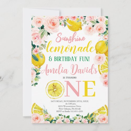 Sunshine Lemon Lemonade and Fun First Birthday Invitation