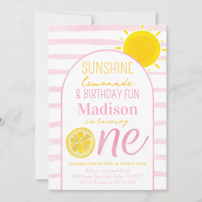 Sunshine Lemonade 1st Birthday Party Invitation Zazzle