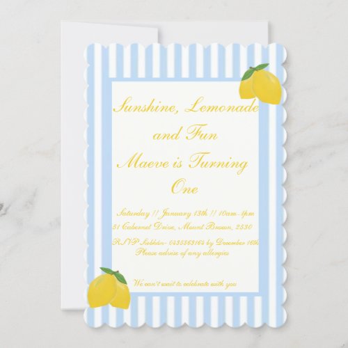 Sunshine Lemonade and Fun 1st Birthday Invitation