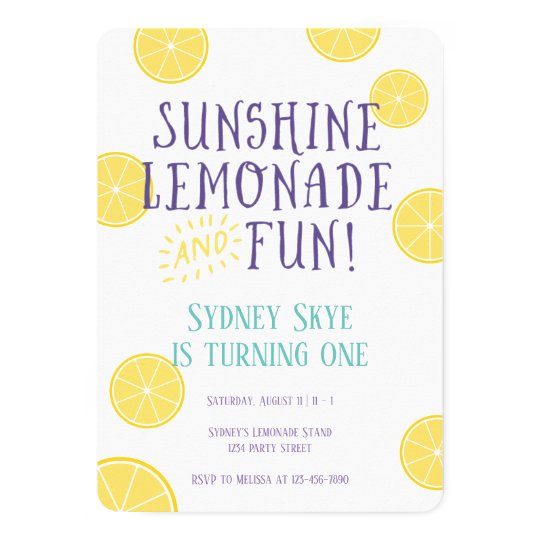Sunshine Lemonade and Fun kids Birthday party Invitation | Zazzle.com