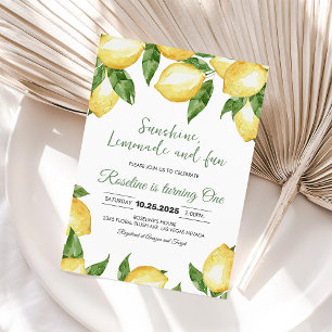 Sunshine Lemonade and Fun Lemon Birthday Invitation