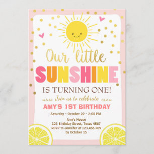 Sunshine Lemonade Birthday invitation Pink Lemons