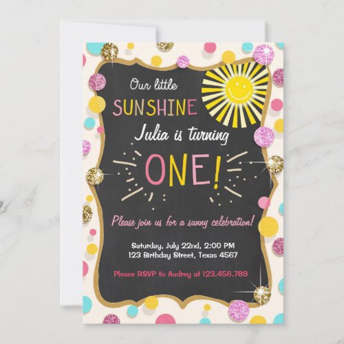 Sunshine Lemonade Birthday Party Invitation Pink