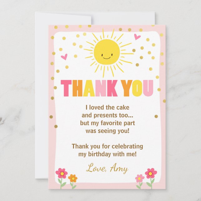 Sunshine Lemonade Birthday Thank You Card (Front)
