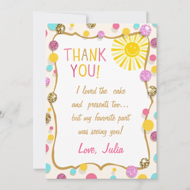 Sunshine Lemonade Birthday Thank You Card (Front)