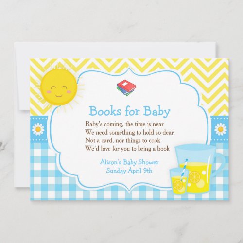 Sunshine  Lemonade Blue  Yellow Books for Baby Invitation