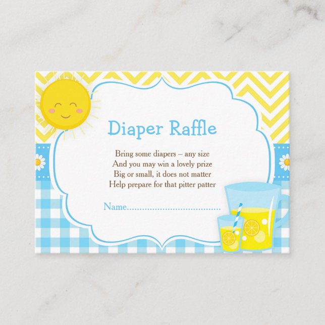 Sunshine & Lemonade Blue & Yellow Diaper Raffle Enclosure Card (Front)