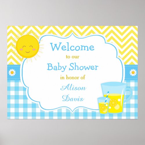 Sunshine  Lemonade Blue  Yellow Shower Party Poster