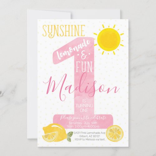 Sunshine Lemonade First Birthday Invitation