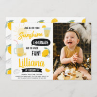 Sunshine Lemonade & Fun Any Age Photo Birthday Invitation