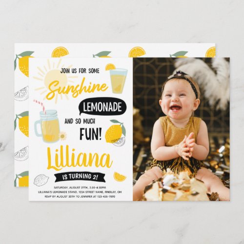 Sunshine Lemonade  Fun Any Age Photo Birthday Invitation