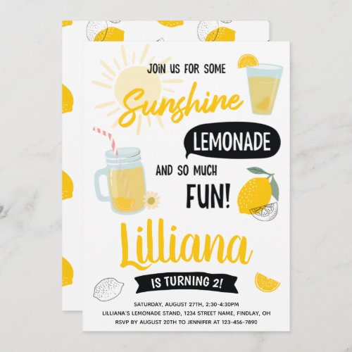 Sunshine Lemonade  Fun Birthday Party Any Age Invitation