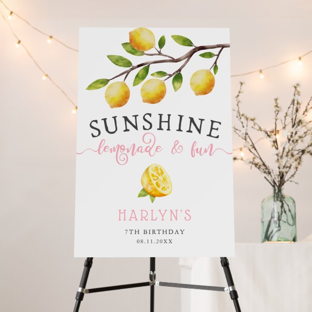 Sunshine Lemonade Fun Girls Birthday Welcome Sign (In Situ (Stand))
