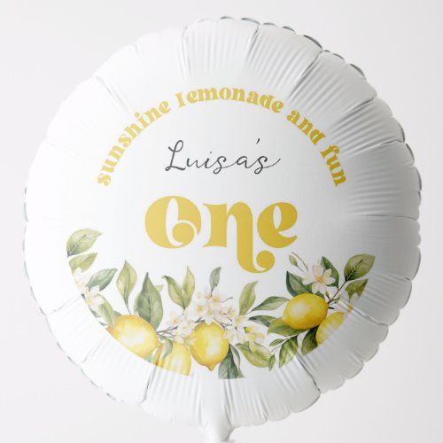 Sunshine Lemonade lemon 1st birthday party Balloon