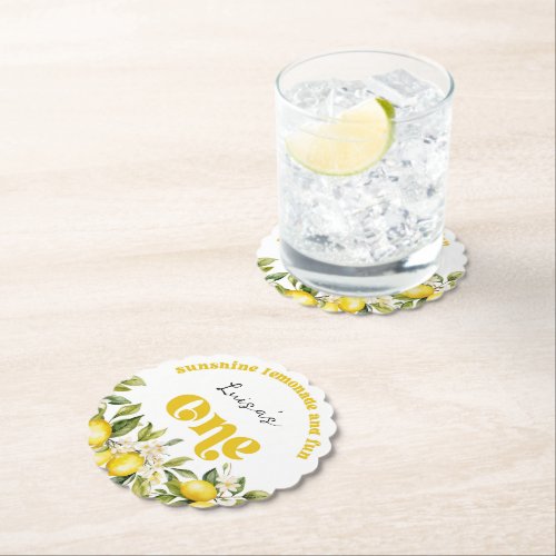 Sunshine Lemonade lemon 1st birthday party Paper Coaster