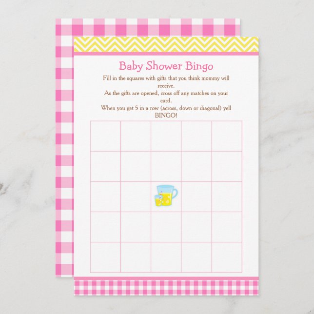 Sunshine & Lemonade Pink & Yellow Bingo Invitation (Front/Back)