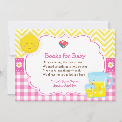 Sunshine  Lemonade Pink  Yellow Books for Baby Invitation