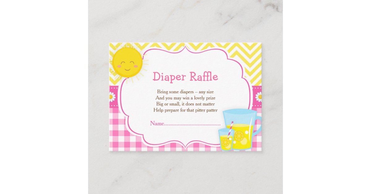 Sunshine & Lemonade Pink & Yellow Diaper Raffle Enclosure Card | Zazzle
