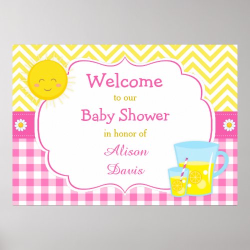 Sunshine  Lemonade Pink  Yellow Shower Party Poster