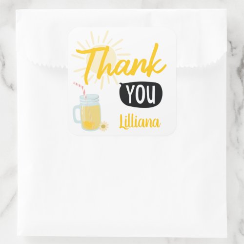 Sunshine Lemonade Stand Birthday Thank You Favor Square Sticker