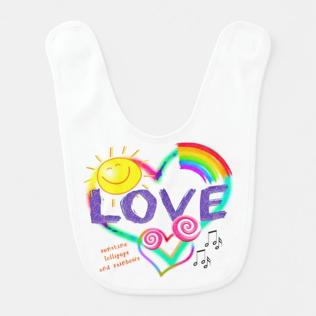 Sunshine, Lollipops, and Rainbows Baby Bib (Front)