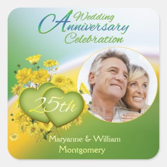 Sunshine Love 25th Wedding Anniversary Party Photo Square Sticker