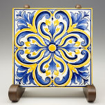 Sunshine Majolica Royal Blue Vibrant Yellow Ceramic Tile<br><div class="desc">Revel in the splendor of the "Sunshine Majolica Ceramic Print Tile, " where vibrant yellow blooms amidst waves of royal blue, capturing the spirit of traditional Majolica pottery. This striking tile print features an ornate, floral-inspired pattern that draws the eye with its sunny yellow highlights and deep blue contrasts, reminiscent...</div>