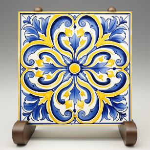 Sunshine Majolica Royal Blue Vibrant Yellow Ceramic Tile