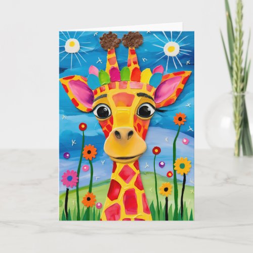 Sunshine Meadow Giraffe Cute Kids Birthday Card